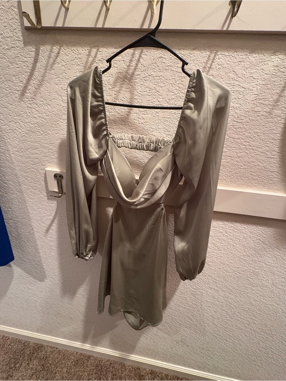 Satin Olive-Green Long Sleeve Mini Dress